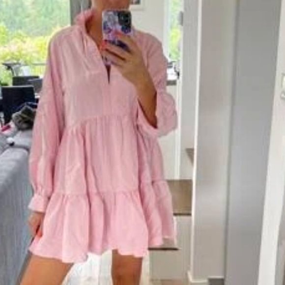 Baby Pink Babydoll Mini Long sleeved Dress - Picture 8 of 13